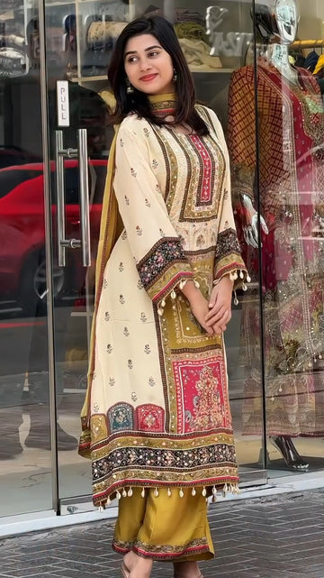 CREAM YELLOW HEAVY FANCY PAIR WITH DUPATTA SET