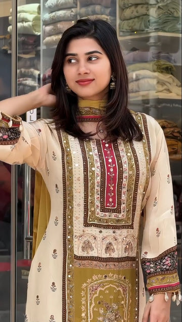 CREAM YELLOW HEAVY FANCY PAIR WITH DUPATTA SET